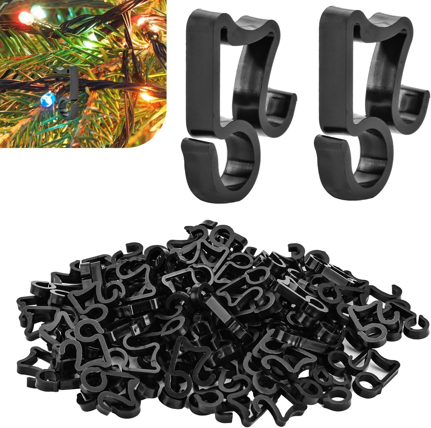 AccEncyc 100 Pcs Outdoor Light Clips Hooks for Outdoor String Lights Gutter Clips for Hanging Christmas Village Accessories