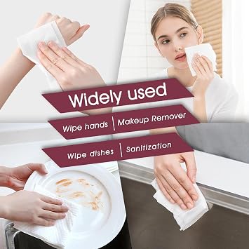 Classycoo Compressed Towel, 50 PCS Disposable Face Wipes, portable Tablets Cotton Tissue for Travel, Camping, Hiking, Sport, Beauty Salon, Home Hand Cleaning and Outdoor Activities, Light Pink