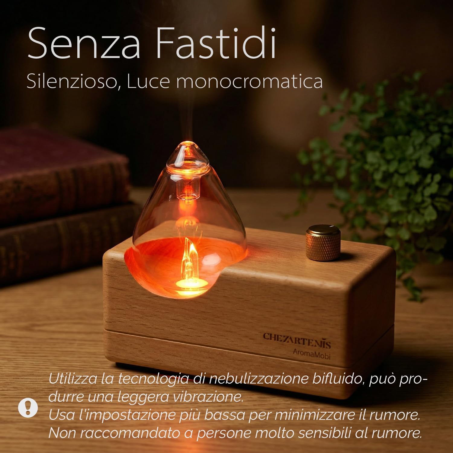 Waterdrop Diffusore di Oli Essenziali in Vetro e Legno Naturale, Nebulizzatore Senza Acqua, 4 Modalità Timer