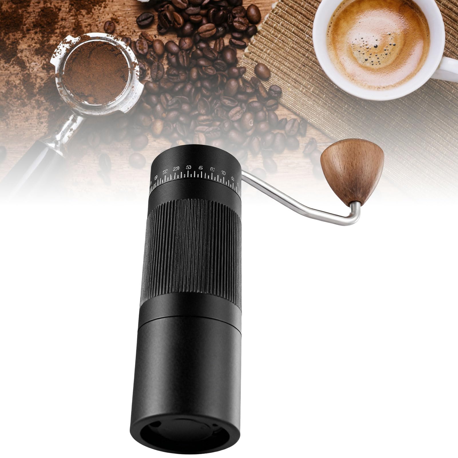 Brrnoo Macinacaffè Manuale Macinacaffè Manuale con 55 Impostazioni Regolabili Capacità 22g per Domestica Viaggi French Press Portatile (BLACK)