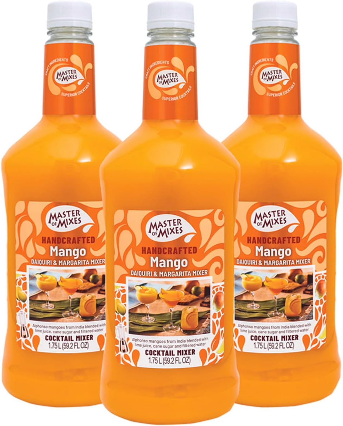 Master of Mixes Mango Daiquiri / Margarita Drink Mix, Ready to Use, 1.75 Liter Bottle (59.2 Fl Oz), Pack of 3