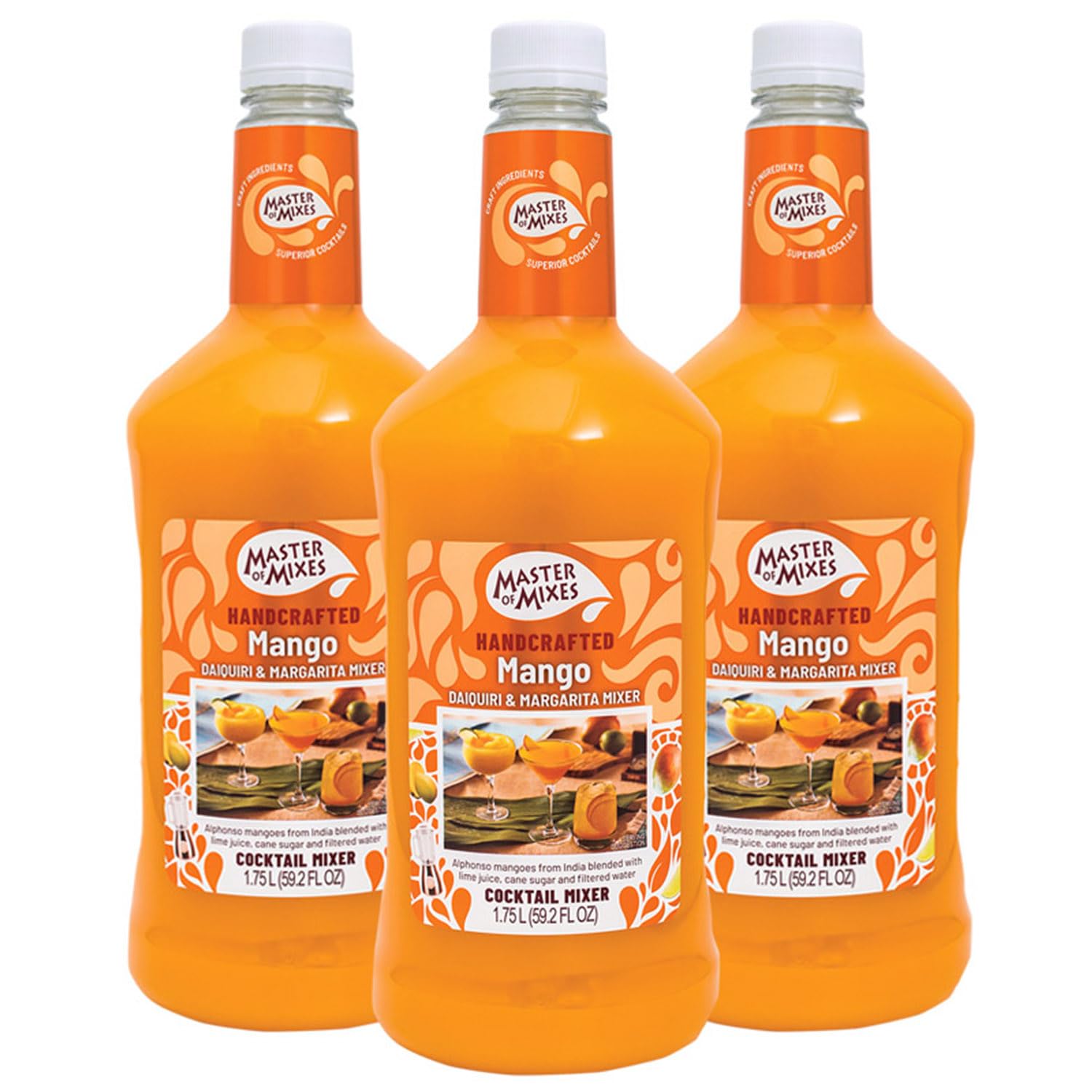 Master of Mixes Mango Daiquiri / Margarita Drink Mix, Ready to Use, 1.75 Liter Bottle (59.2 Fl Oz), Pack of 3