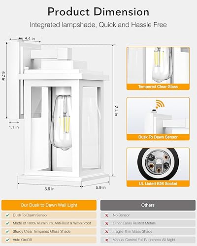 Miniatura 48 de VIANIS Luces negras para exteriores del atardecer al amanecer para casa, paquete de 2 luces de pared al aire libre, luces de porche impermeables
