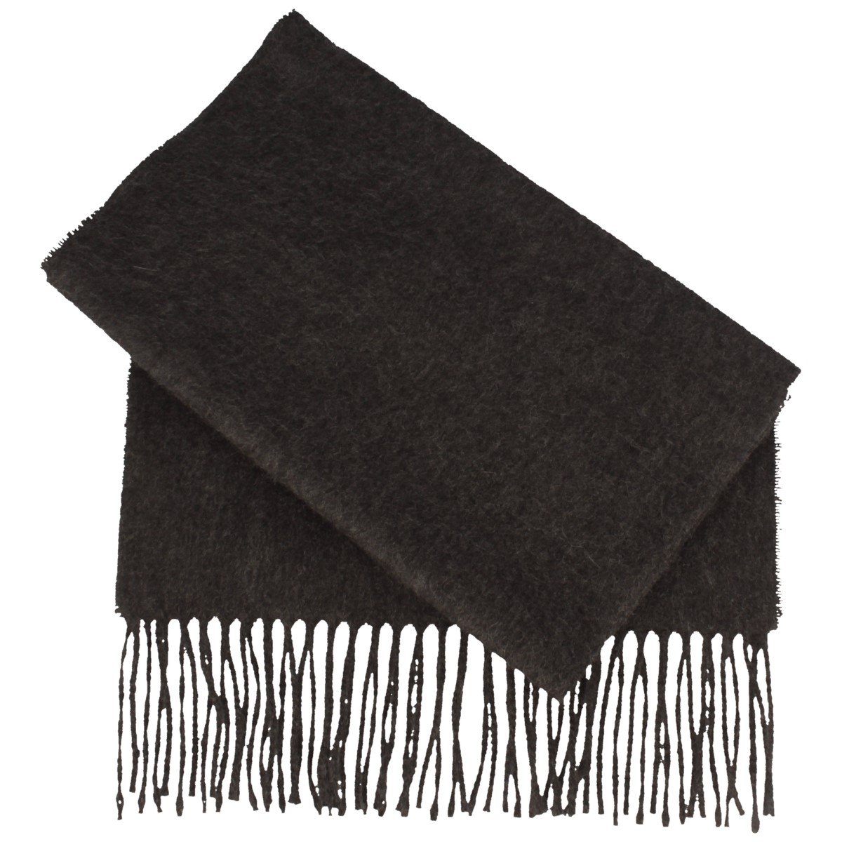 Unbekannter Hersteller Breiter Cashmere-Schal – Dunkelgrau, Fransen – 180 x 30 cm