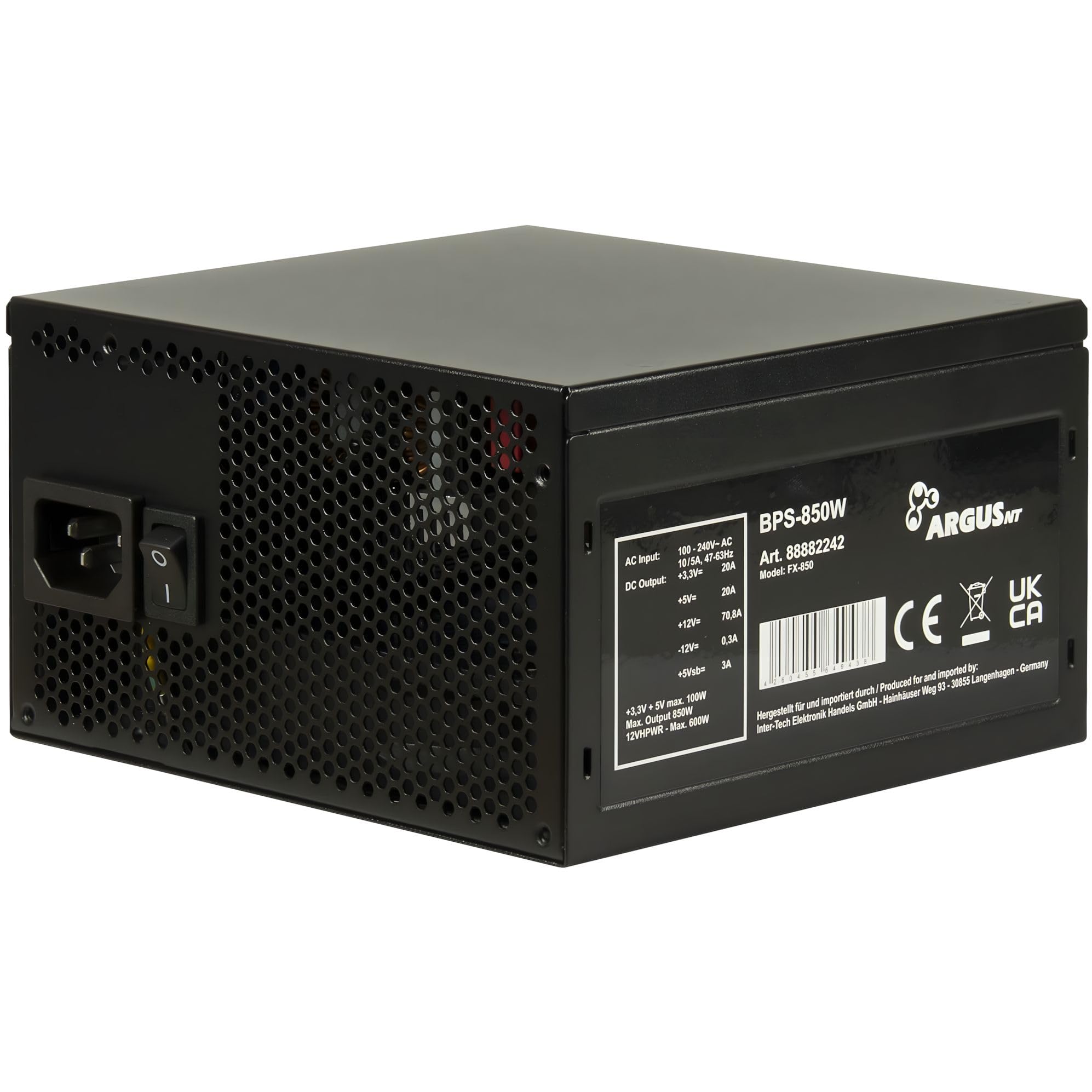 Inter-Tech Alimentatore 850 W ArgusNT BPS-850 Bronze ATX 3.0 ore.