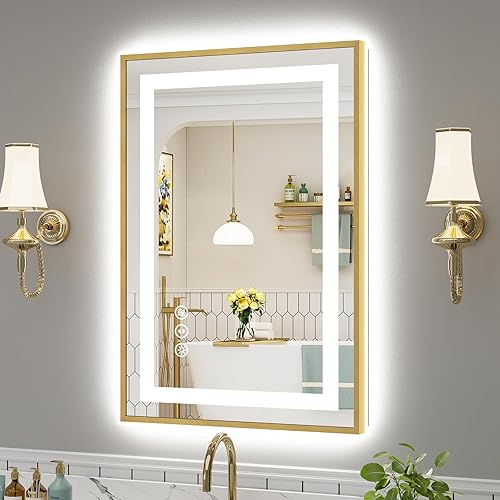 Miniatura 9 de Espejo de baño LED de 24 x 32 pulgadas con luces, retroiluminado y frontal iluminado, espejo de tocador de baño con luz antiniebla para pared