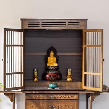 Buddha Statue Stand Shrine Altar Table with Fence Holes,Large Ceremony Table for Family Worship Use,Flat Desktop for Home Decor,Antique Display Base Crafts Pedestal