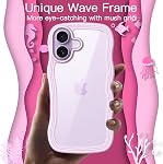 JETech Wavy Cas pour iPhone 17 6.3-Inch, mignon cadre de vague Curly Forme Shockproof housse de téléphone pour les femmes et les filles, clair dur PC Dos (Purple)