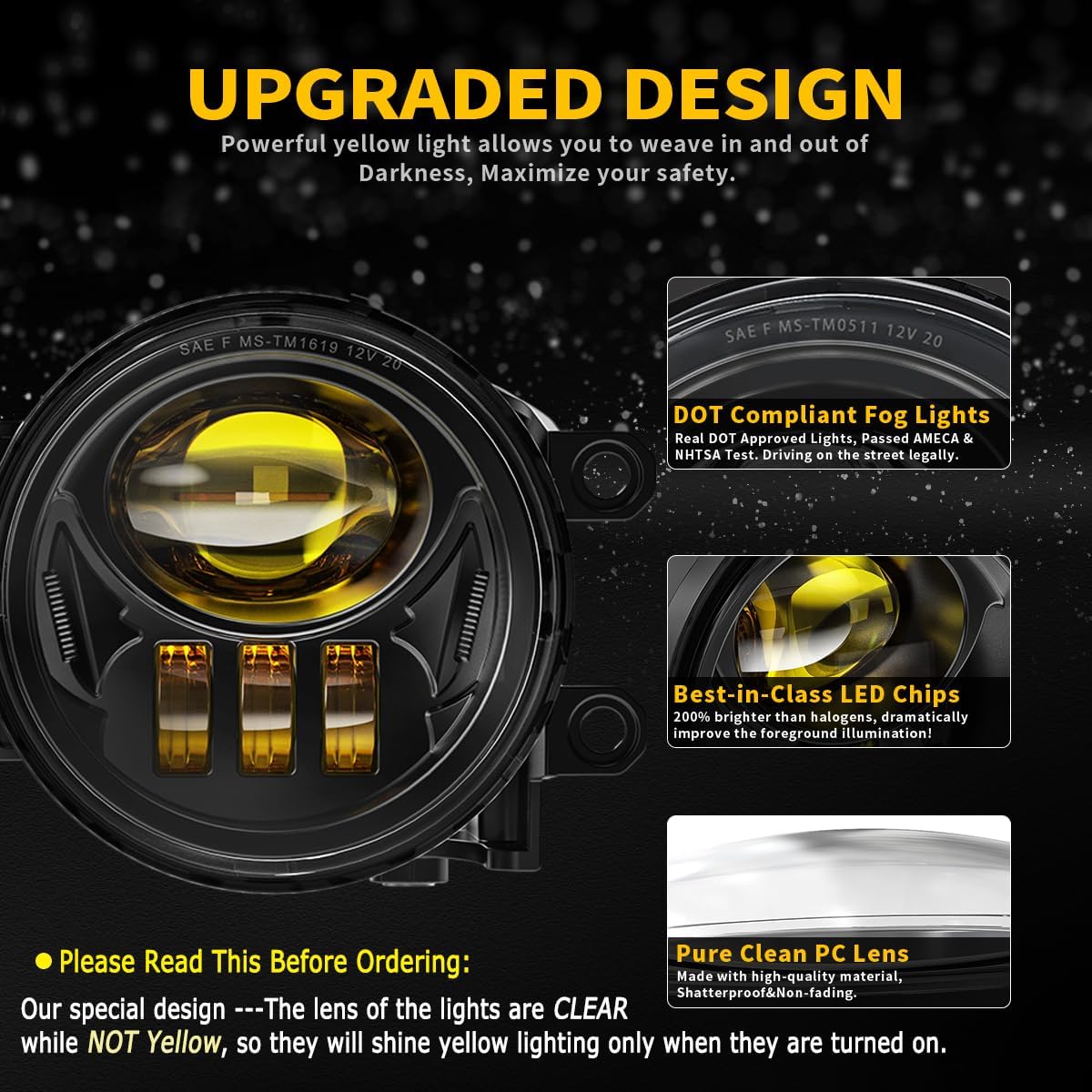 Z-OFFROAD Yellow LED Fog Lights Assembly with Clear Lens for 2016-2022 Tacoma 2009-2013 Camry Corolla 2014-2022 4Runner 2014-2019 Tundra Amber Golden Yellow Bumper Driving Lamps Replacement