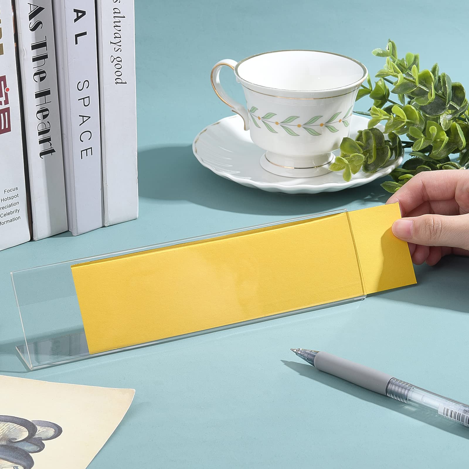 BENECREAT 22 Pack Acryl Display Ständer Namensschilder für Schreibtische 20x2.9x5cm Clear Back Sign Holder Stand für Tabelle Display, Lizenz Name Label Holder