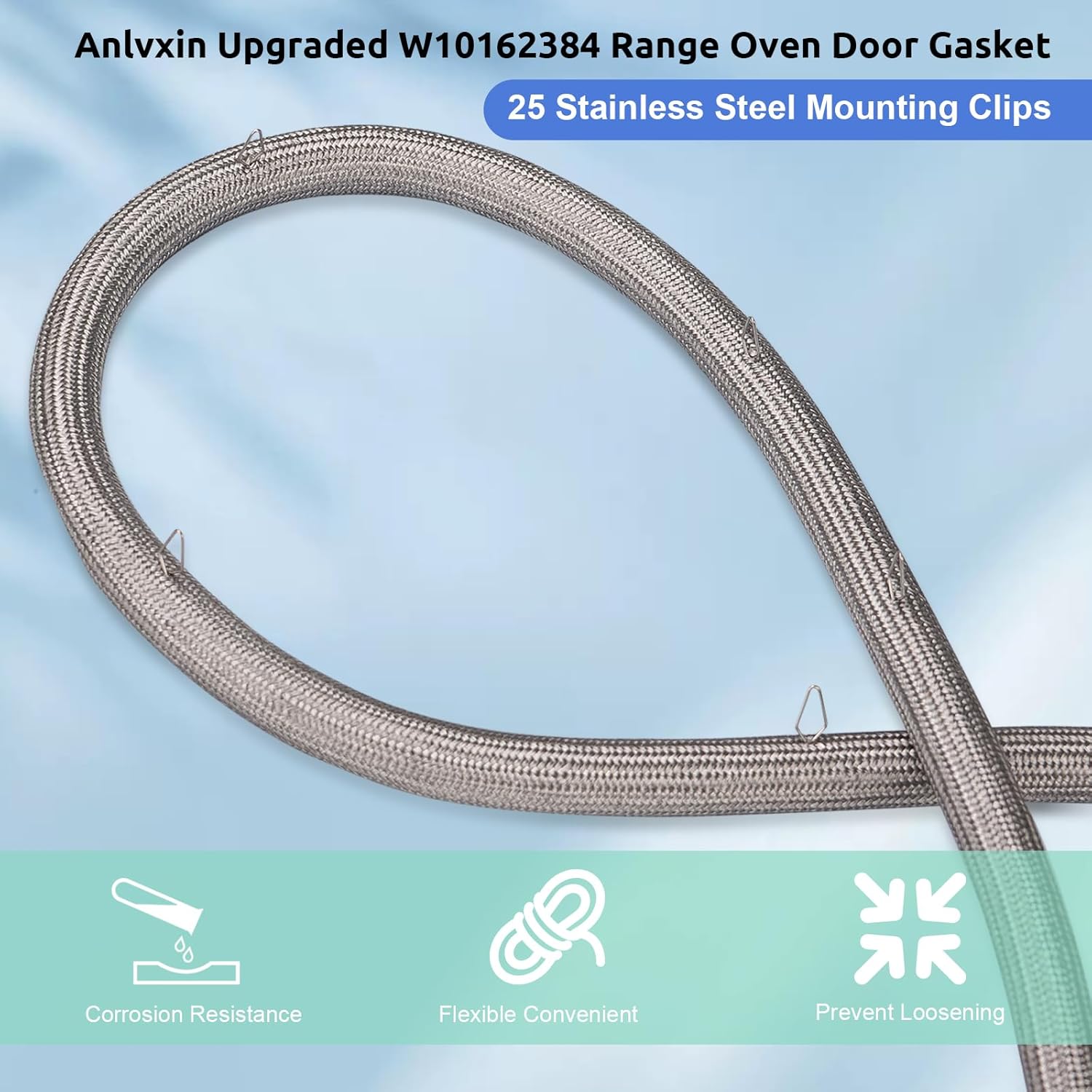 Upgraded Range Oven Door Seal (Includes 25 Mounting Clips) Part# W10162384 - Replacement and Compatible with Some Crosley, Admiral, Amana, Hardwick, Jenn Air, Magic Chef