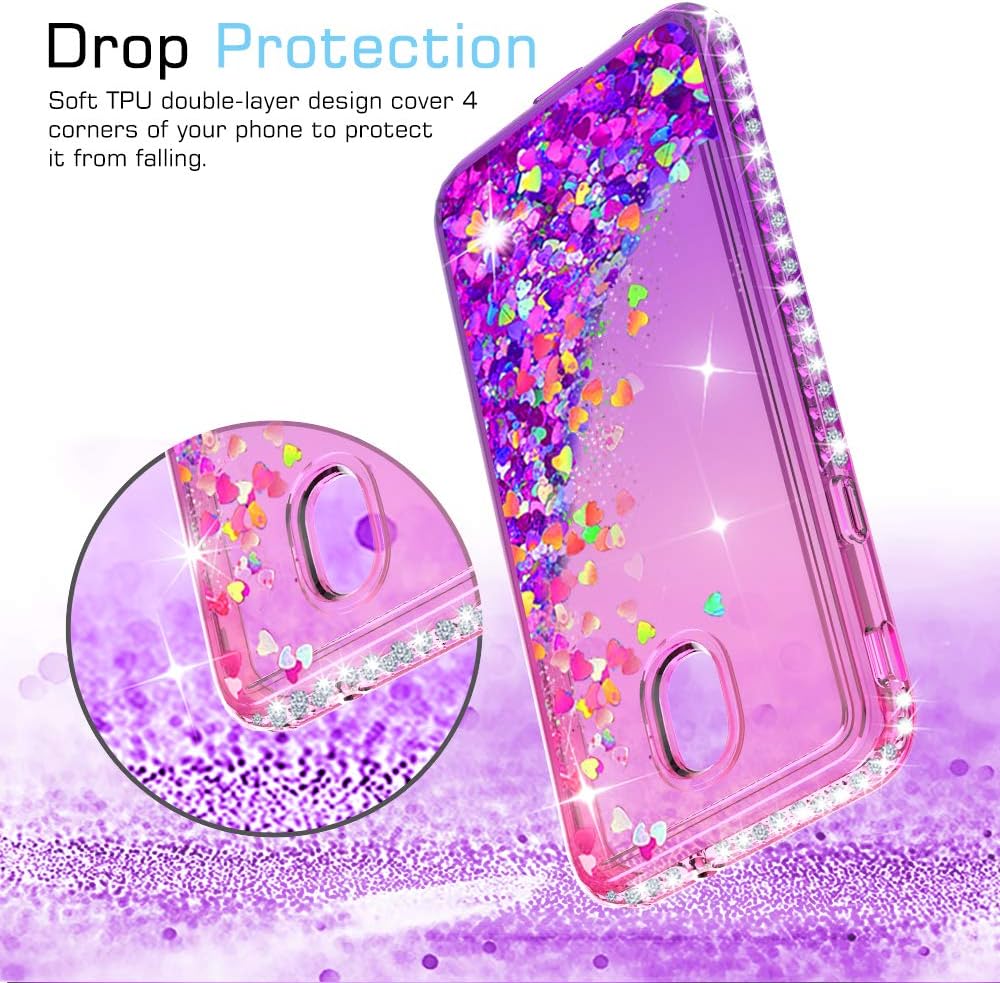Galaxy J7 Refine/J7 2018/J7 Star/J7 Top/J7 Aura/J7 Aero/J7 Crown/J7 Eon Glitter Case with Tempered Glass Screen Protector for Girls,LeYi Bling Diamond Liquid Case for Samsung J7 V 2nd Gen Pink/Purple