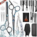 Tijeras Profesional Inoxidable Portátil 23 Piezas Kit, con Capa de Barbero y Peine de Maquinilla de Afeitar, Tijeras de Peluquería para Salón y Uso Doméstico