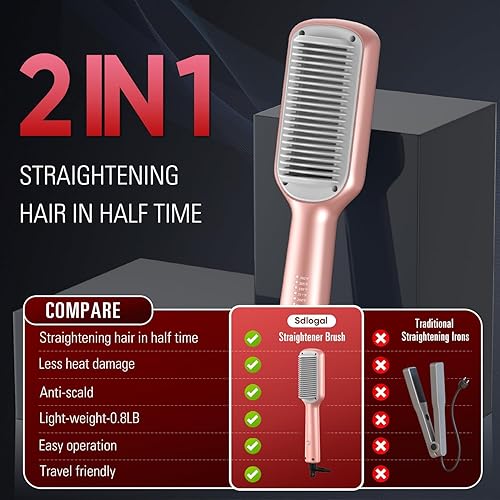 Miniatura 7 de SDLOGAL Cepillo alisador de pelo, cepillo alisador de pelo para mujer, con 5 temperaturas y calentamiento rápido, estilo de salón fácil y rápido,