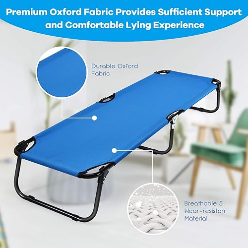 Miniatura 5 de GYMAX Catre de camping plegable, portátil, ultraligero y compacto, para adultos con tela Oxford, para viajes al aire libre, mochileros, senderismo,