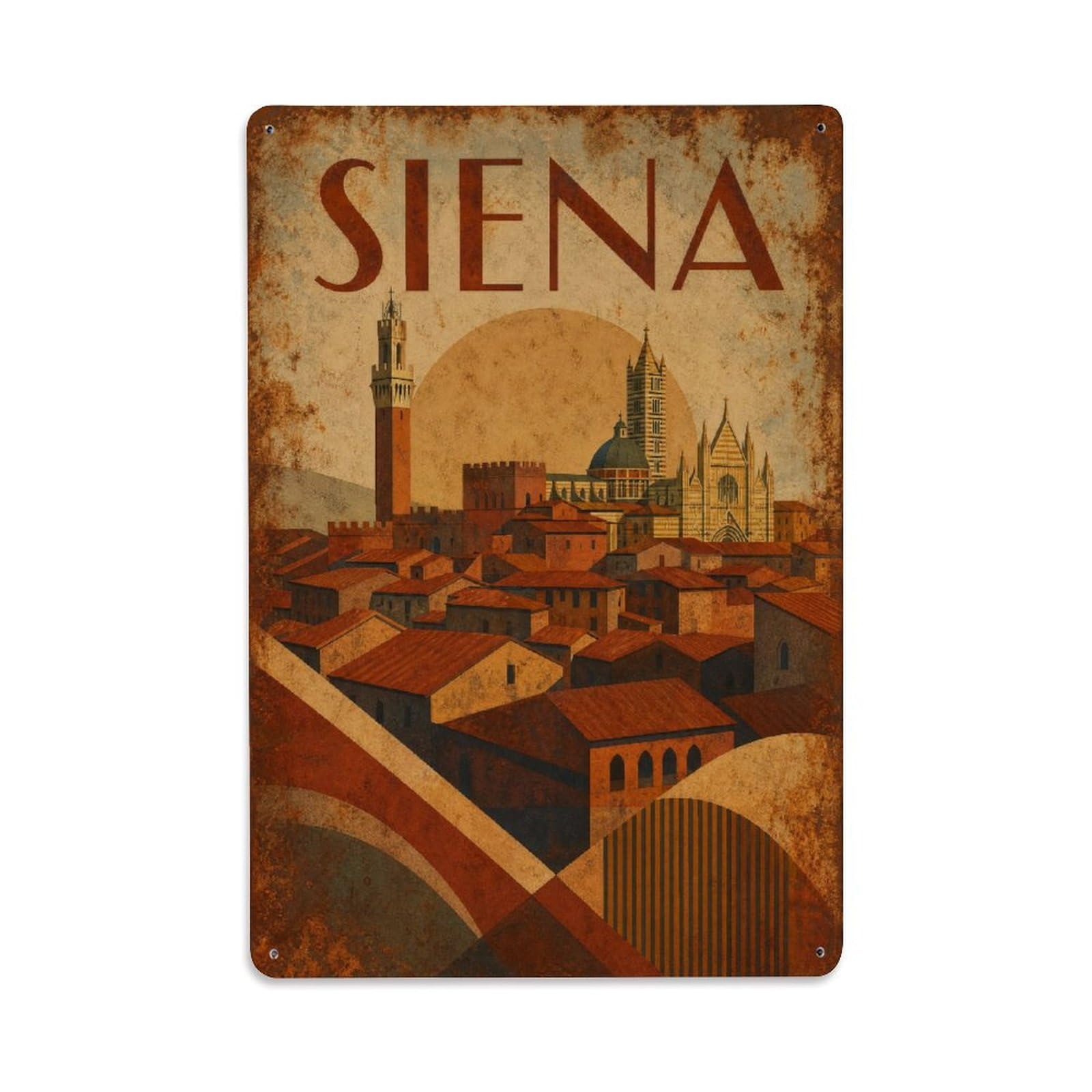 Huiyhb 8X12inch(20X30cm) Vintage Travel Siena Red Rooftops Terracotta City Italy Metal Tin Sign