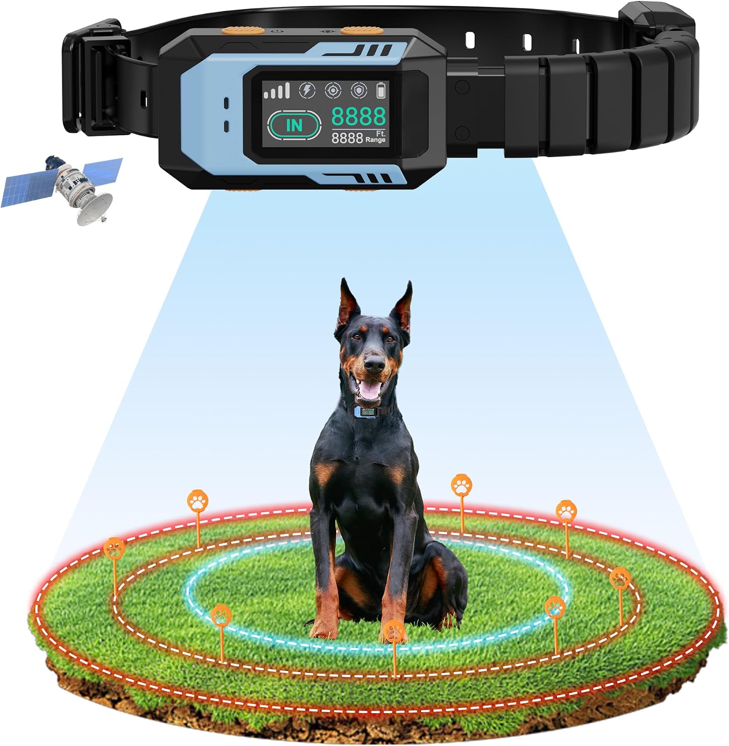 Wireless Electric Fence for Dogs - GPS Dog Collar Fence with Beep Vibration Static Correction, Radius Range up to 9999ft, IPX7 Waterproof Dog Collar for Large Dogs Outdoor Use