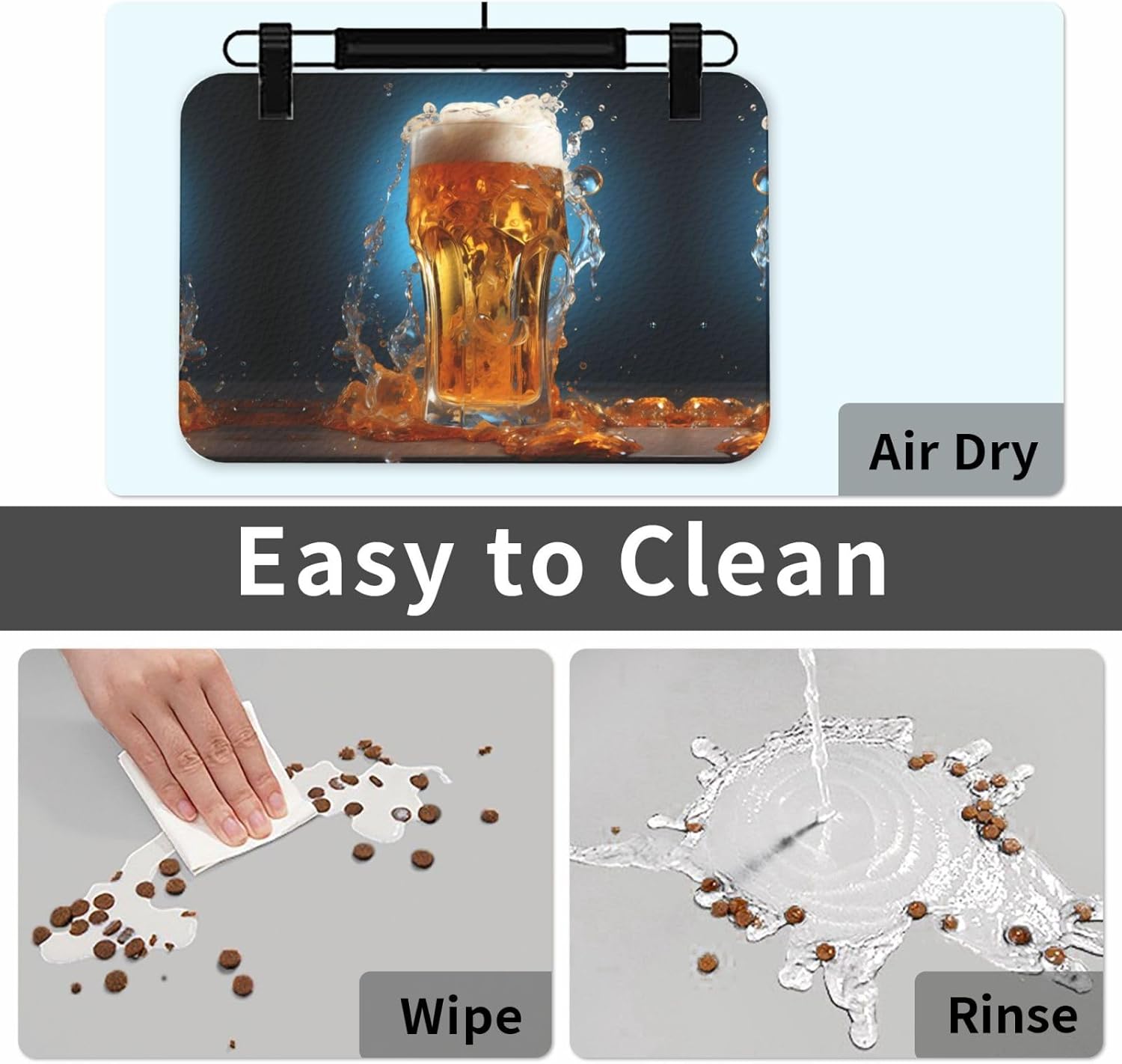 40x60cm Pet Absorbent Feeding Mat - Beer Foam Print Leather Non-Slip Placemat, for Dog Cat Food and Water Bowl Pads