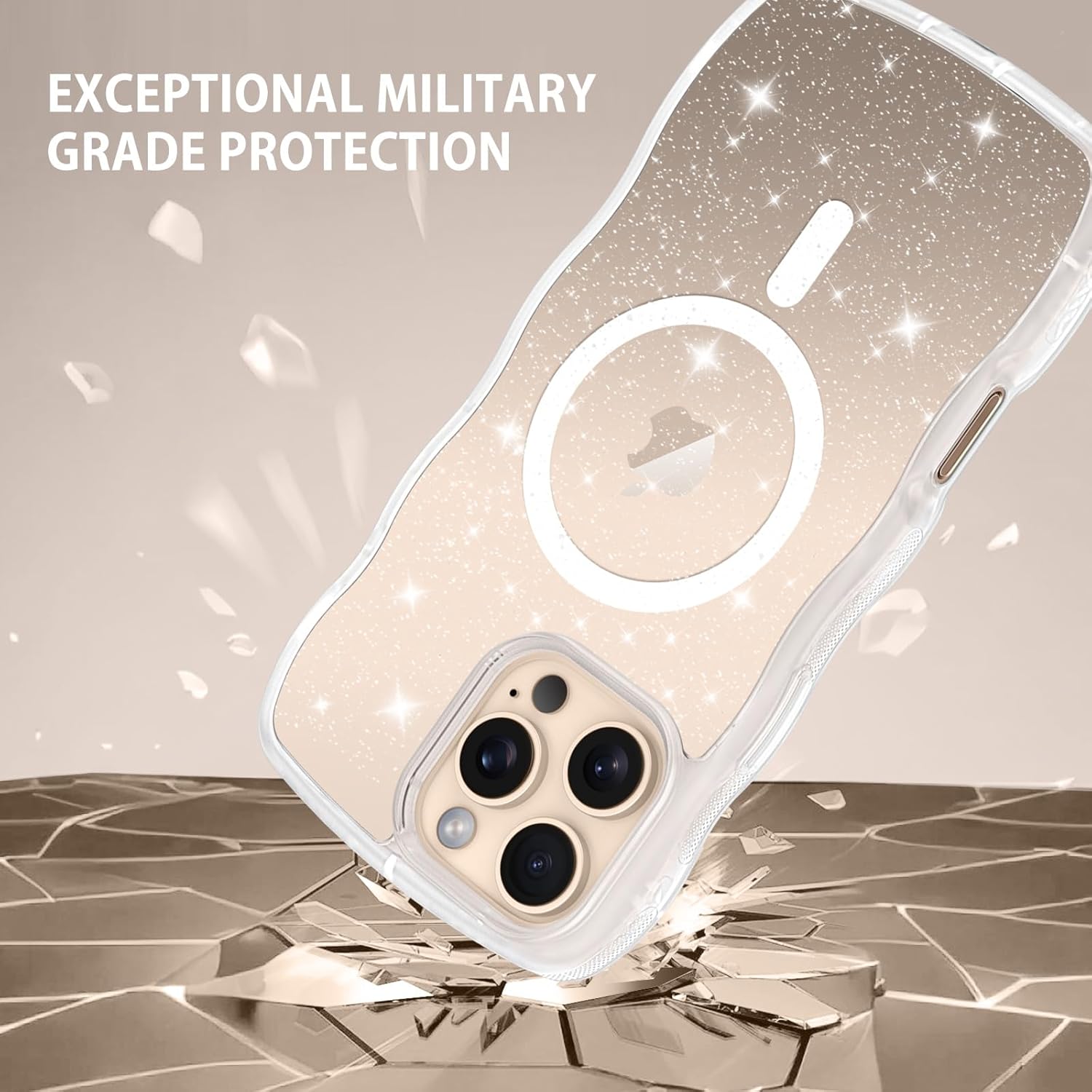 Telaso for iPhone 16 Pro Max Case, Compatible with Magsafe Glitter Bling Sparkly PC Back Wave Frame Designed TPU Bumper Protective Magnetic Case iPhone 16 Pro Max for Women Girls, Glitter Clear - Image 7