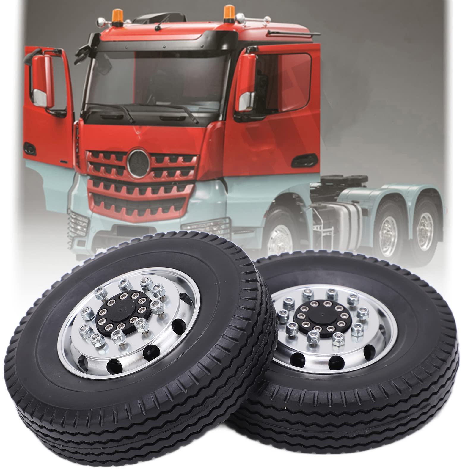 Metal Przednia Pia 2 Szt, Opony Gumowe 22 Mm, do Przyczepy RC | Wytrzymała piasta ze stopu aluminium, bieżnik o dużej przyczepności, zamiennik bezpośredniego dopasowania do ciągnika