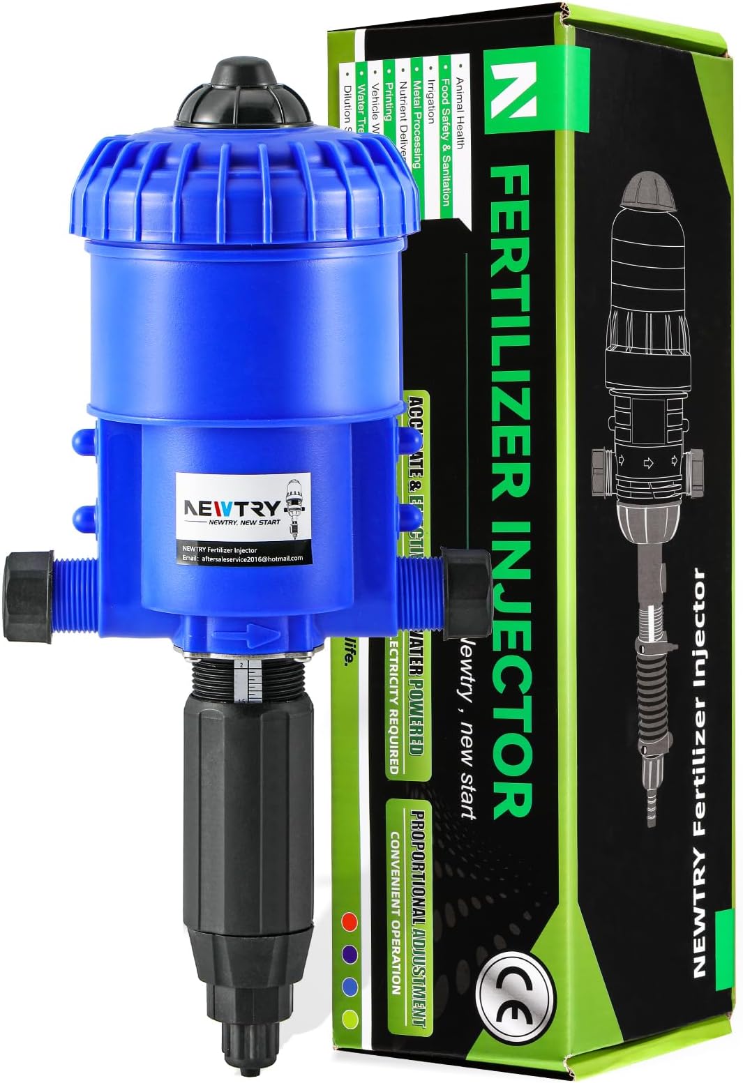NEWTRY 0.2-2% Fertilizer Injector for Drip Irrigation Adjustable Water Powered Dosing Pump 3/4" NPT