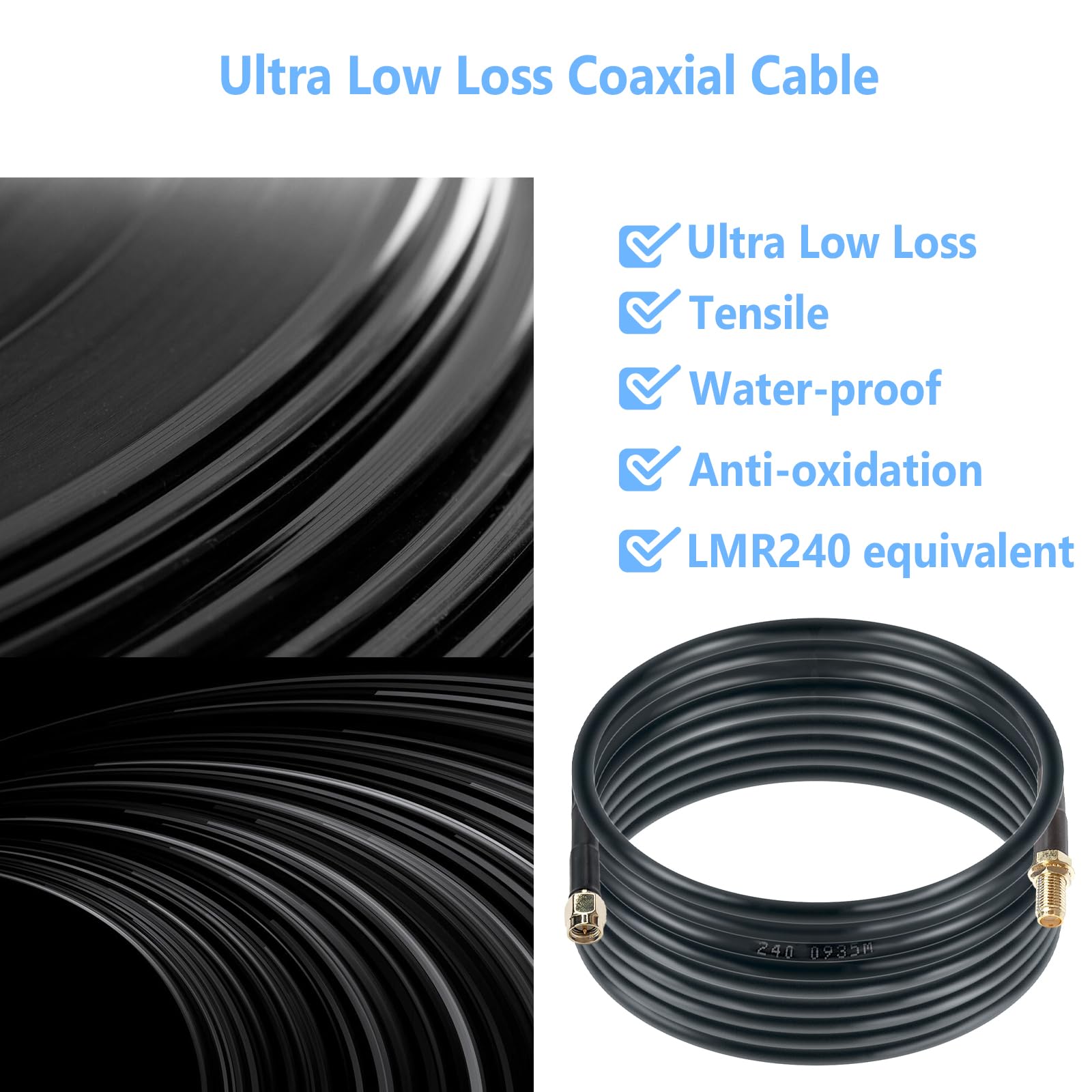 Maswell Cavo coassiale equivalente LMR240, 5 m, 50 Ohm, cavo di prolunga SMA a bassa perdita, da maschio SMA a femmina SMA per 5G 4G+ LTE WiFi GPS cellulare GNSS Router antenna esterna (non per TV)
