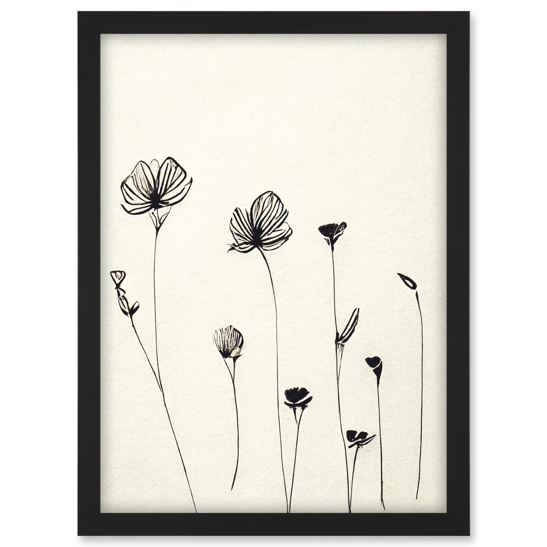 Doppelganger33 LTD Stylish Minimalist Flower Illustration Line Drawing With Black Ink Artwork Framed A3 Wall Art Print