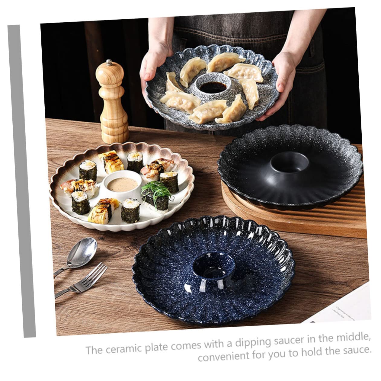 Amosfun Assiette Ronde en Céramique Japonaise Soucoupe, Service de Sushi