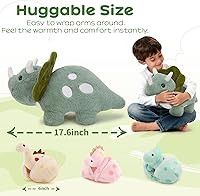 Vista 4 de Animales de peluche de dinosaurio, juguete de peluche para niñas y niños, una mamá dinosaurio con 3 dinosaurios bebés, triceratops, estegosaurio