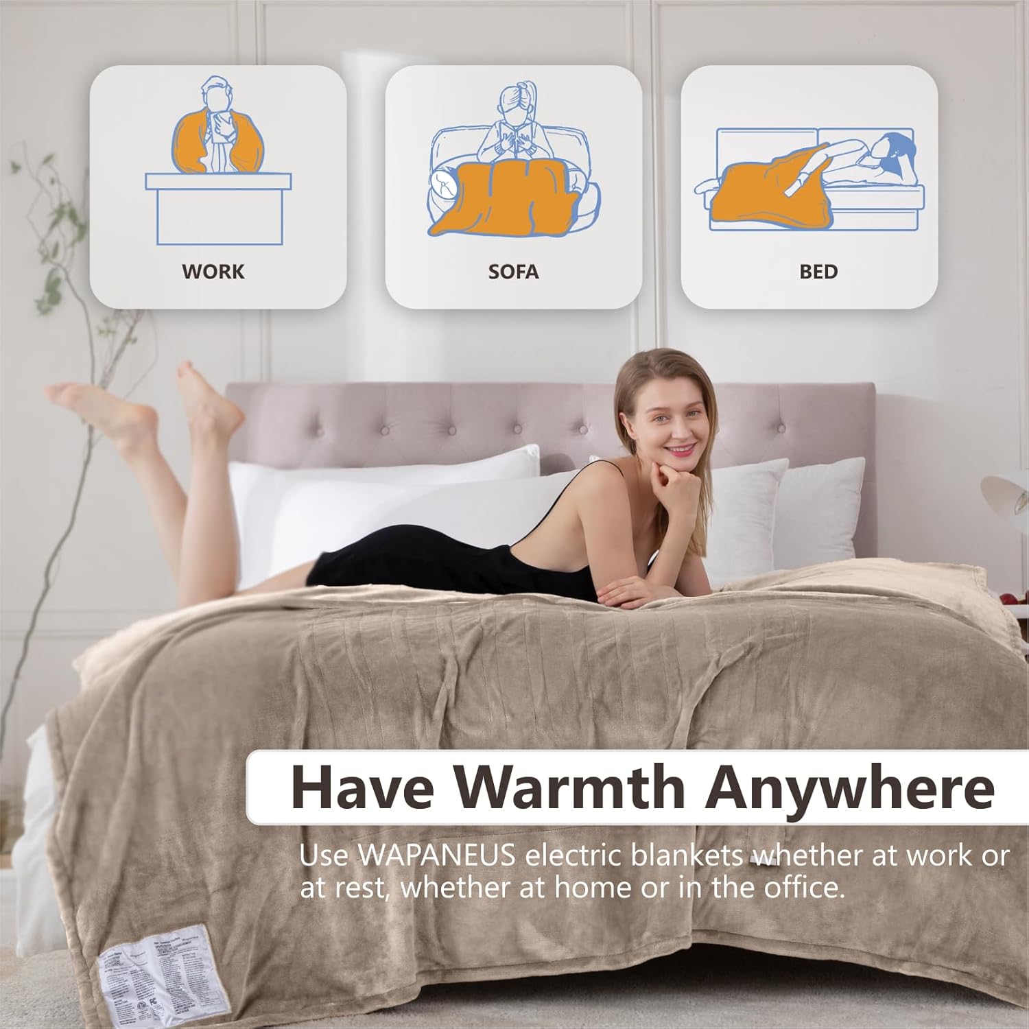 Wapaneus Heated Blanket Electric Blanket 72" x 84" Full Size with 10 Heating Levels and 12 Hours time Settings, Flannel Fast-Heating Electric Blanket, ETL Listed, Machine Washable, Mushroom - Image 3