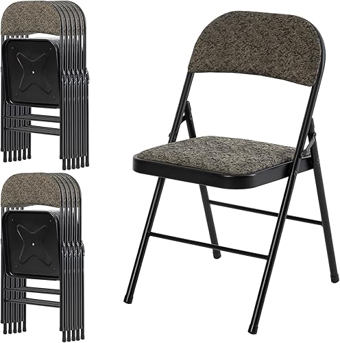 Vista 14 de DUMOS Paquete de 10 sillas plegables acolchadas de cuero, asiento comercial apilable portátil para interiores y exteriores con marco de acero, Caqui
