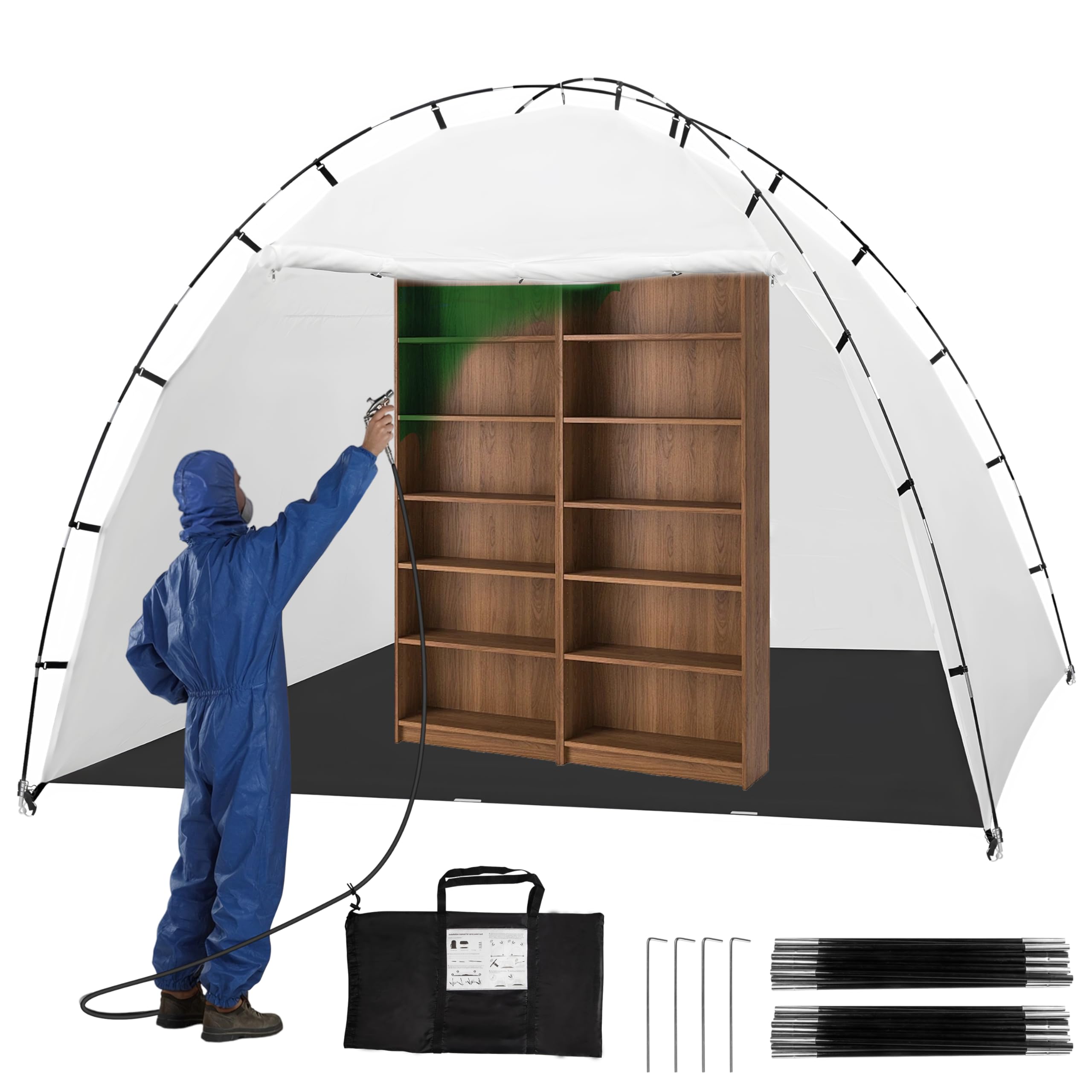 Portable Paint Booth Tent 10x10x6.3FT,Extra Large Paint Booth with Waterproof Floor,Mesh Screen and Ground Stakes-for Spray Painting Furniture DIY