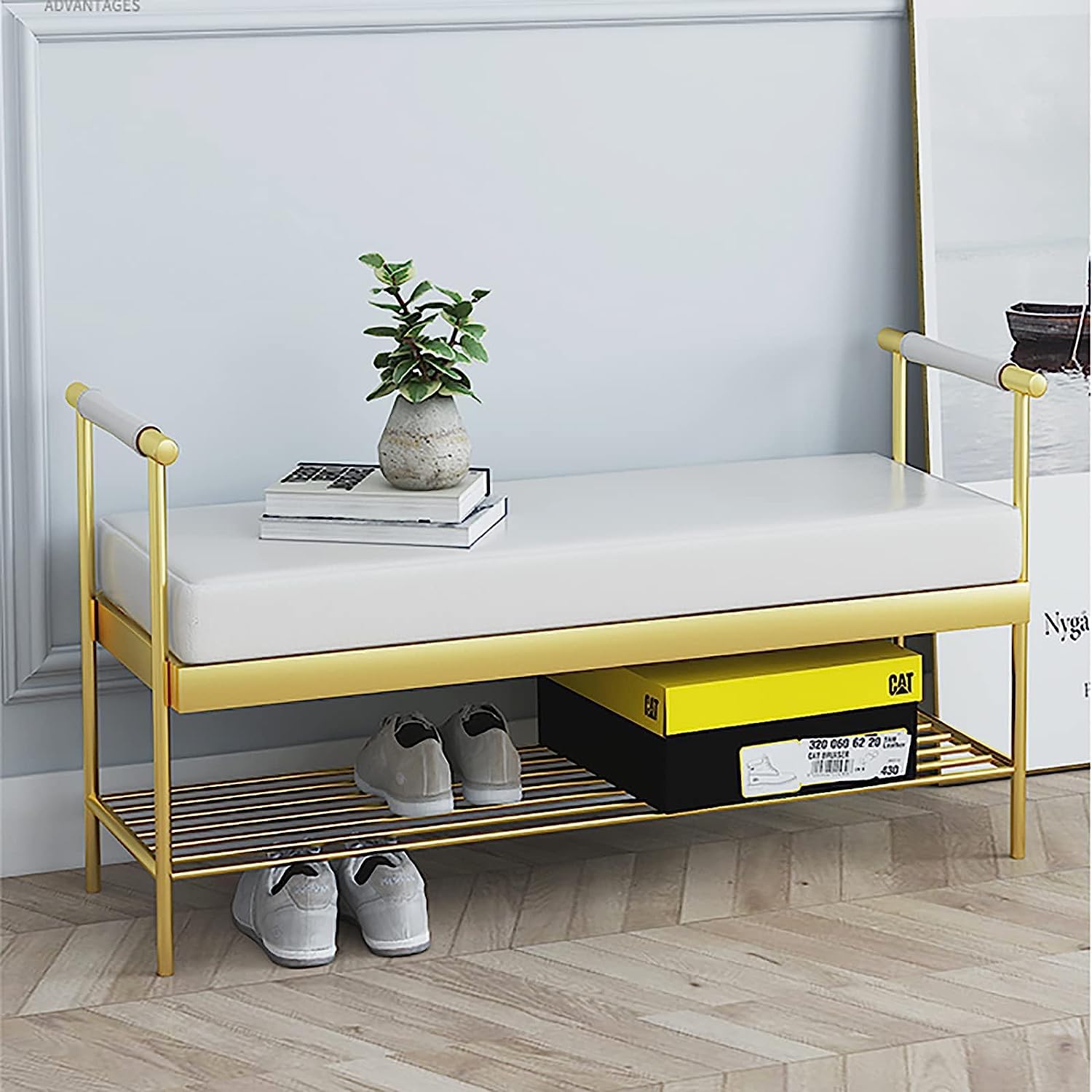 Banc de rangement pour chaussures rembourré avec accoudoir pour l'entrée de maison