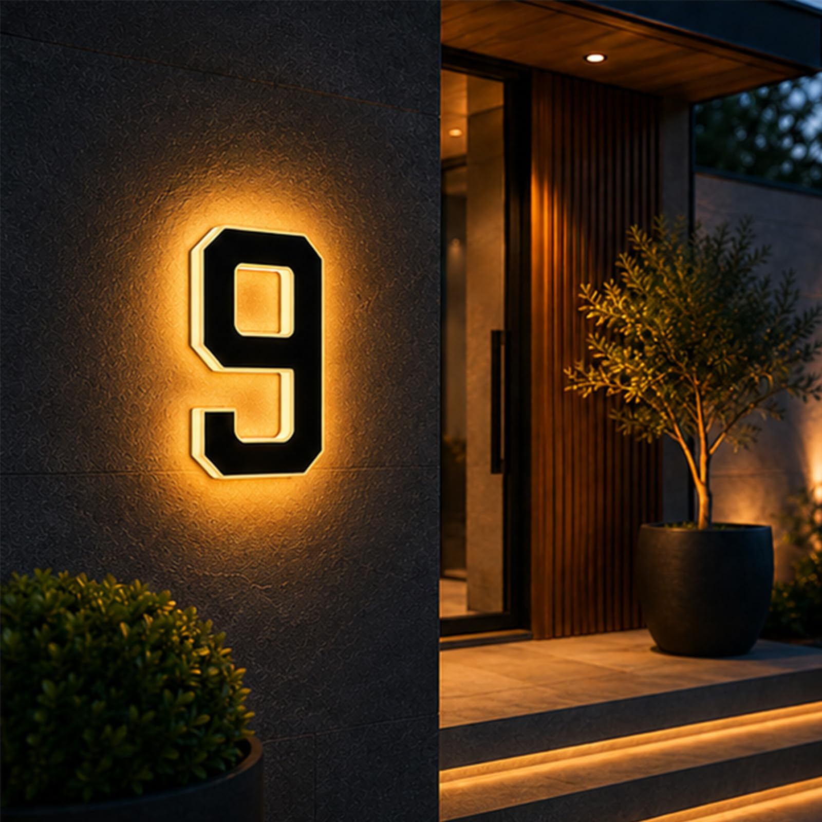 2026 New Solar House Numbers for Outside, LED Illuminated Address Sign, Dusk to Dawn Auto On/Off, IP65 Waterproof Lighted House Numbers, No-Drill Adhesive or Screw Mount for House, Garage, Fence