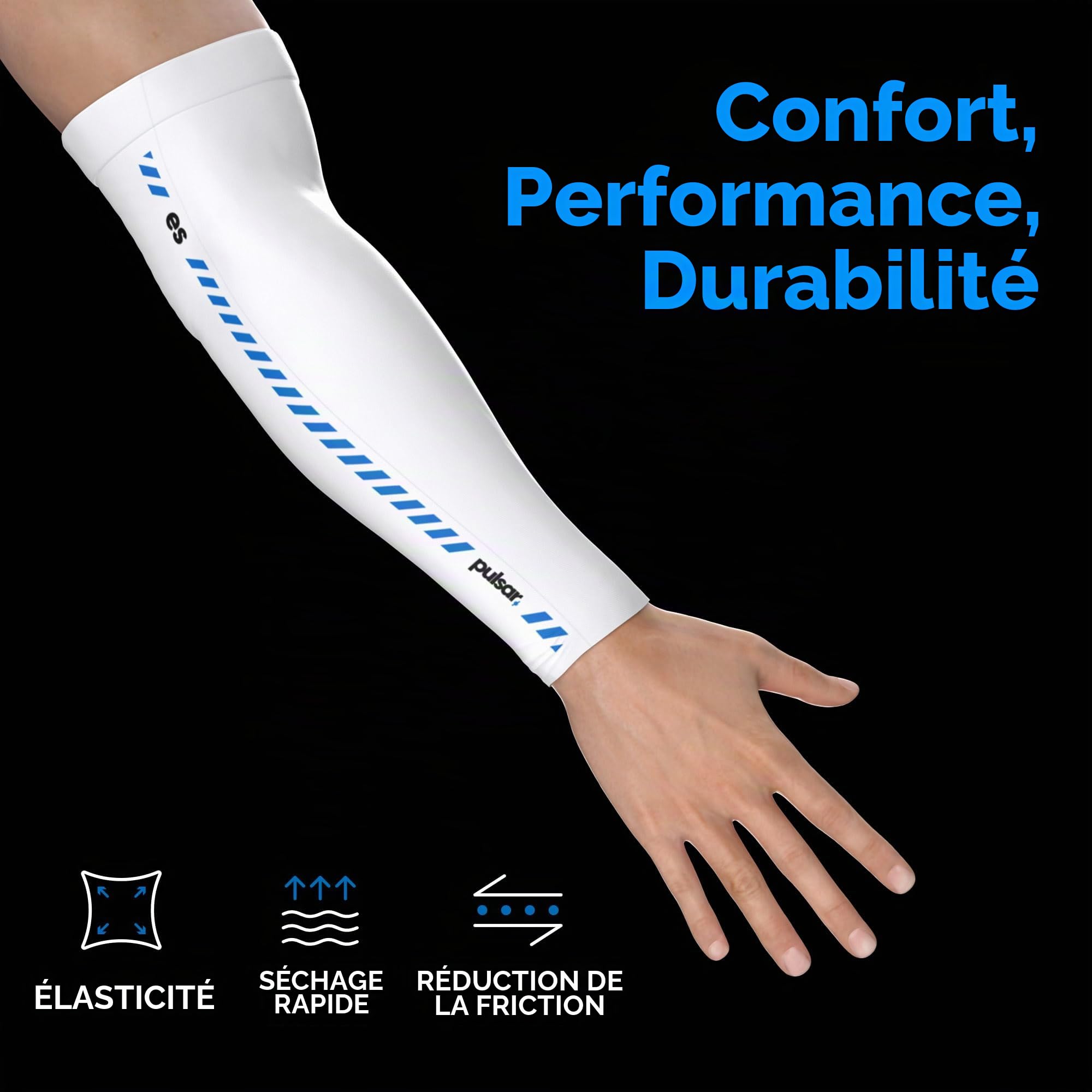 Pulsar Gaming Gears eS Armsleeve Une bande haute résistance pour une meilleure mise au point, réduit la fatigue, noir, Blanc (bras long), M