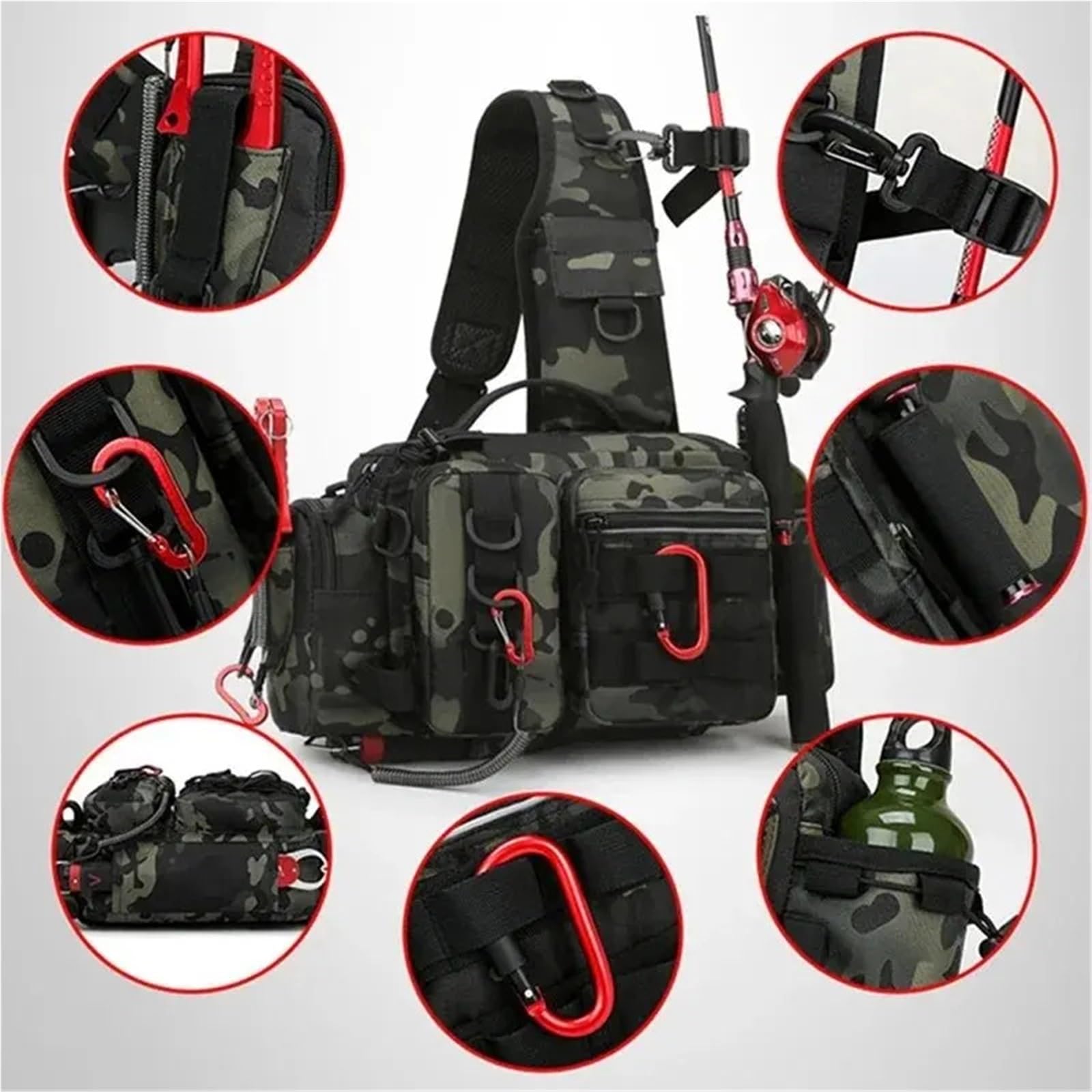 Borse Porta Attrezzi, Scatola Porta Esche, Borsa Porta Attrezzi, Marsupio for Uomo, Zaino da Pesca a Mosca con Porta Canna, Borsa a Tracolla per Esche, ami