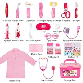 Liberry Doctor Kit for Toddlers 3 4 5 Years Old, Kids Doctor Play Set for Girls Boys Toy, Pretend Play Medical Kit with Stethoscope & Costume for Christmas Birthday Gift Pink
