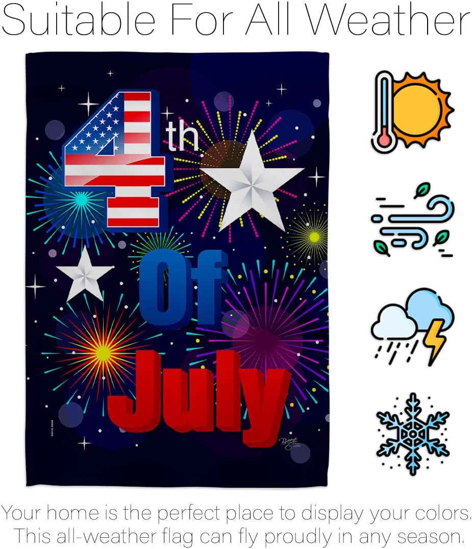 Breeze Decor S111089-BO Fireworks July 4th Americana Fourth of July Impressions Decorative Vertical House 28" X 40" Garden 13" X 18.5" Double Sided Flags Set Printed in USA Multi-Color