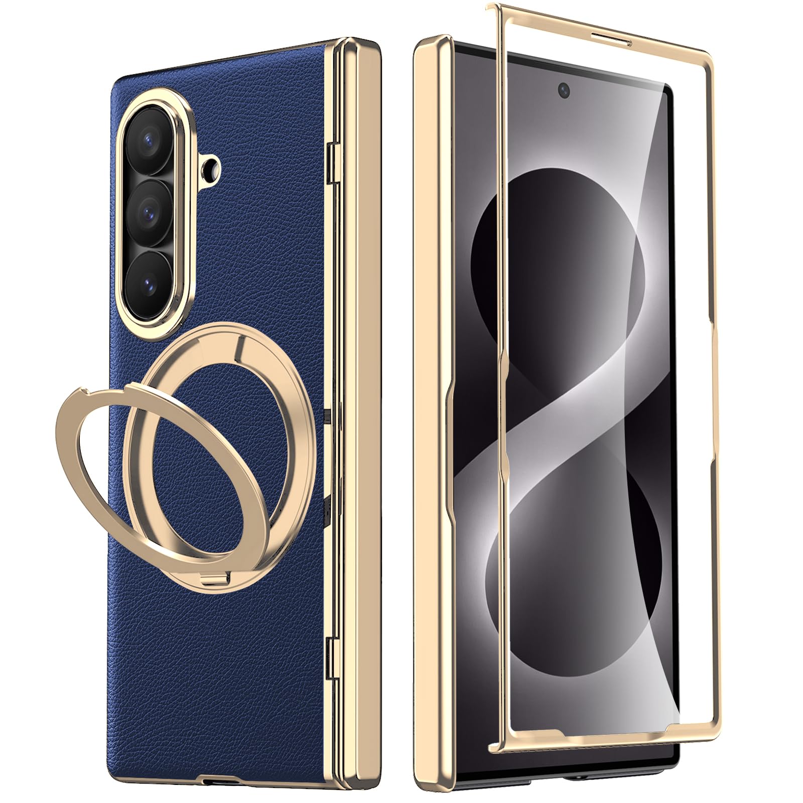 Custodia in pelle per Samsung Galaxy Z Fold 8 Ultra con supporto ad anello magnetico, [compatibile] Protezione schermo integrata copertura completa cerniera custodia in pelle per Z Fold 8 Ultra
