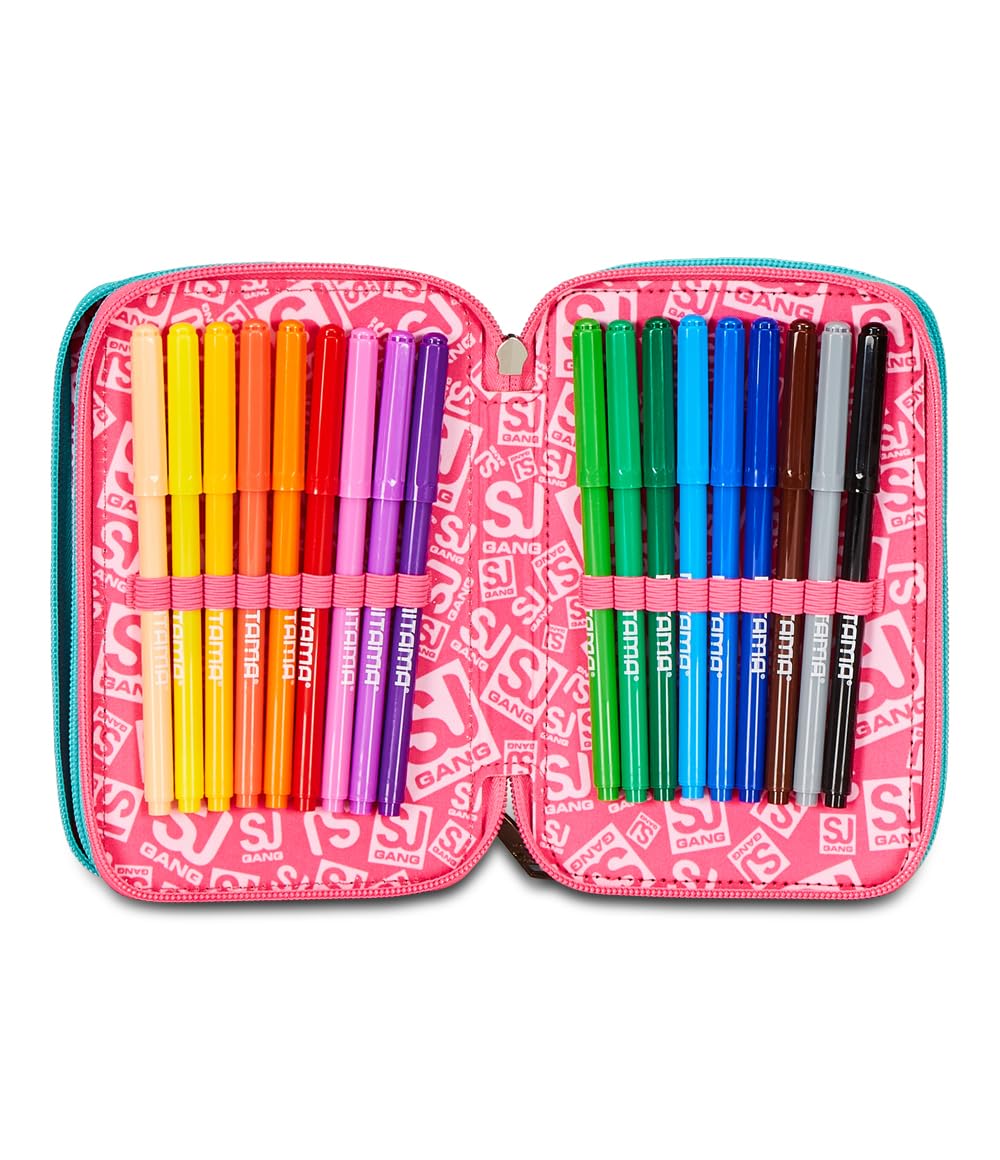 SJ GANG STYLE JAM GANG Cuccioli Da Sj Astuccio 3 Scomparti, Completo di matite, penne, Unisex - Bambini, Rosa, Taglia Unica