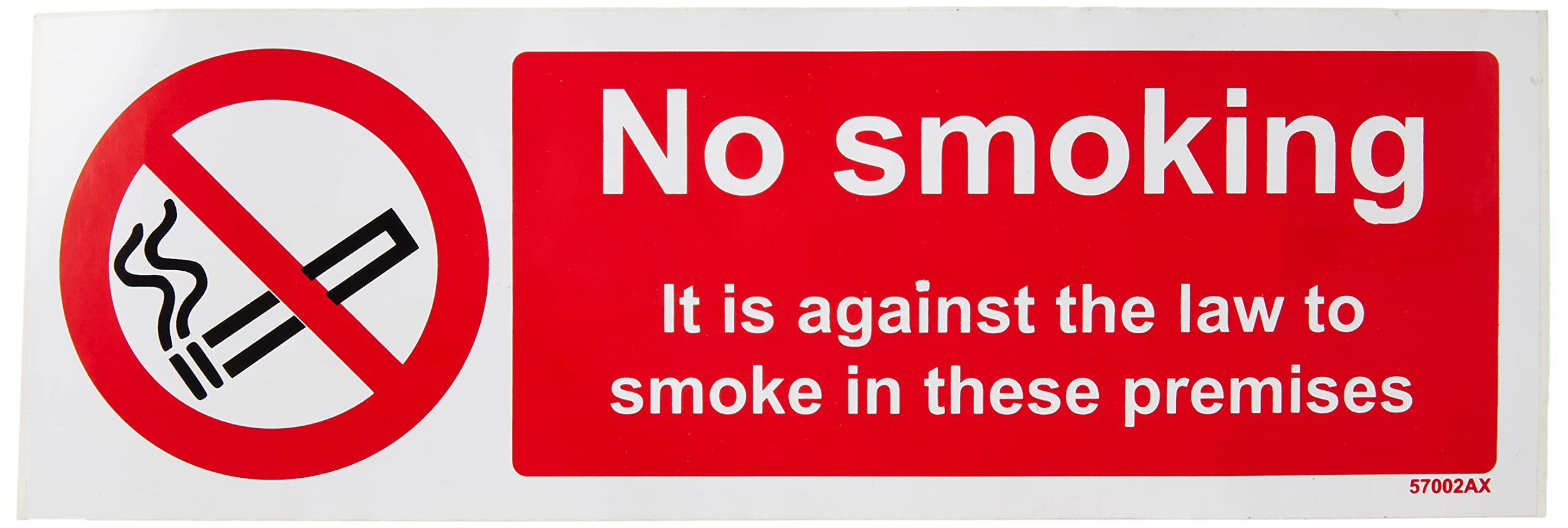 V Safety No Smoking/Against The Law To Smoke In These Prohibition Sign - 300mm x 100mm - Self Adhesive Vinyl