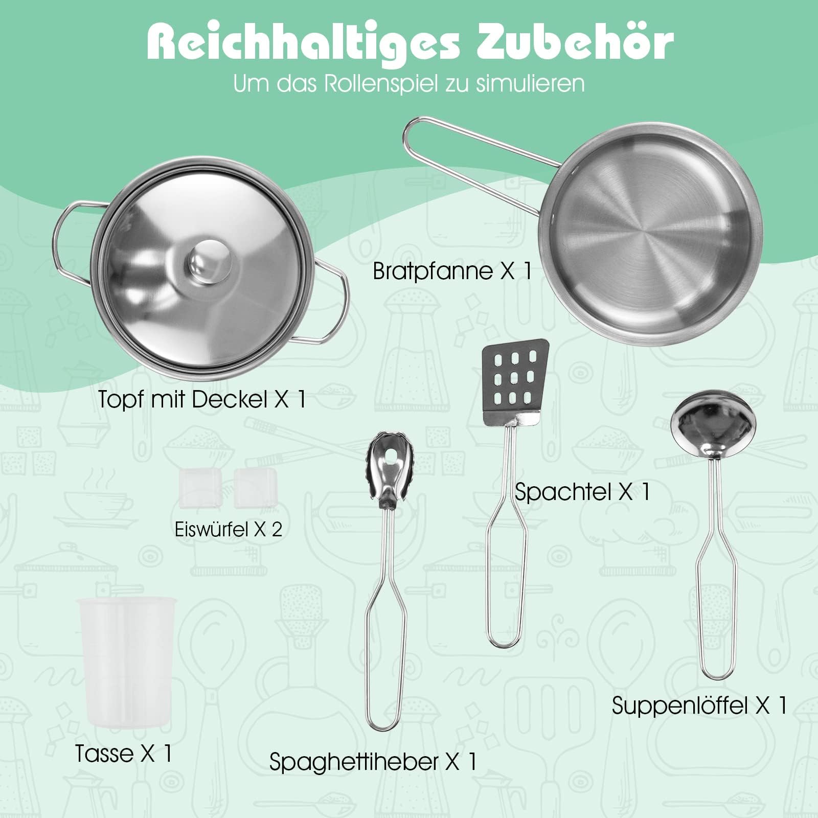 FANTASK Kinderküche mit zubehör, Spielküche Holz mit Licht & Sound, Eckküche Kinder inkl. Spüle Ofen Mikrowelle Kochherd, Spielzeugküche für Kinder ab 3 Jahren, Modell 1