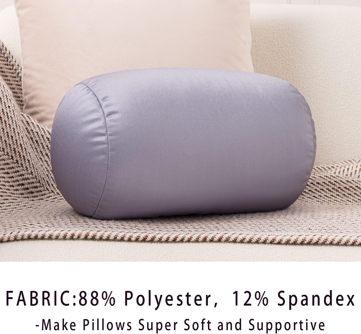 Squishy Microbead Bean Neck Pillow 2Pcs Bolster Tube Body Pillow for Sleeping Smooth Cool Touch Fabric Neck & Back Support Throw Travel Pillow Fun Colors (Dark Grey 2Pcs) - Image 5