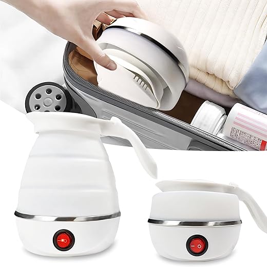 The Better Home FUMATO 600ml Foldable Electric Kettle for Hot Water 600 Watts | Multipurpose, Mini, Collapsible, Travel Kettle | Food Grade Silicone Body, Stainless Steel Base & Leak Proof (White)