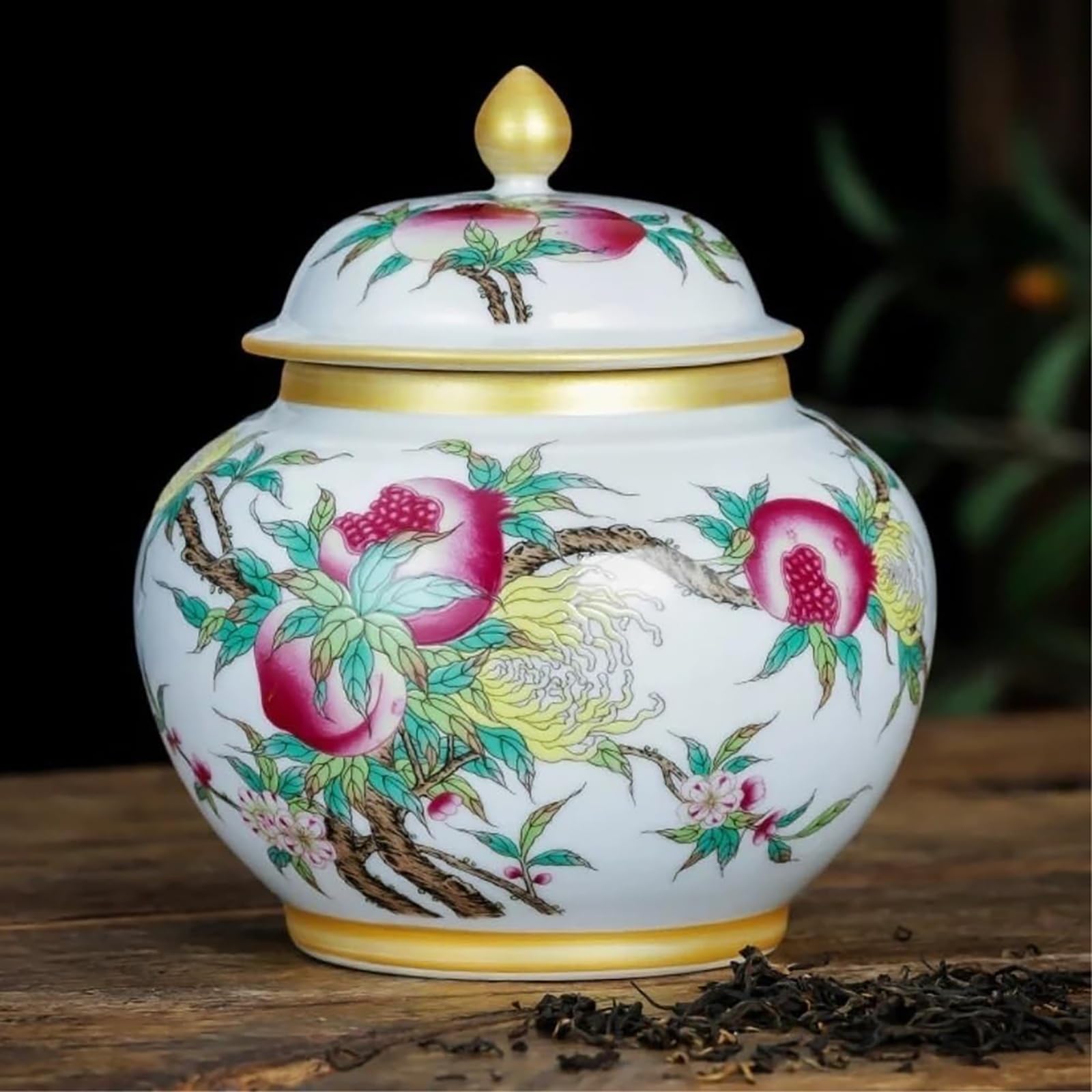 Ozdobny ceramiczny słoik na imbir w stylu vintage, tradycyjny chiński pojemnik na herbatę z pokrywką, dekoracyjny porcelanowy pojemnik do przechowywania, idealny do sypialni lub kuchni.(A)