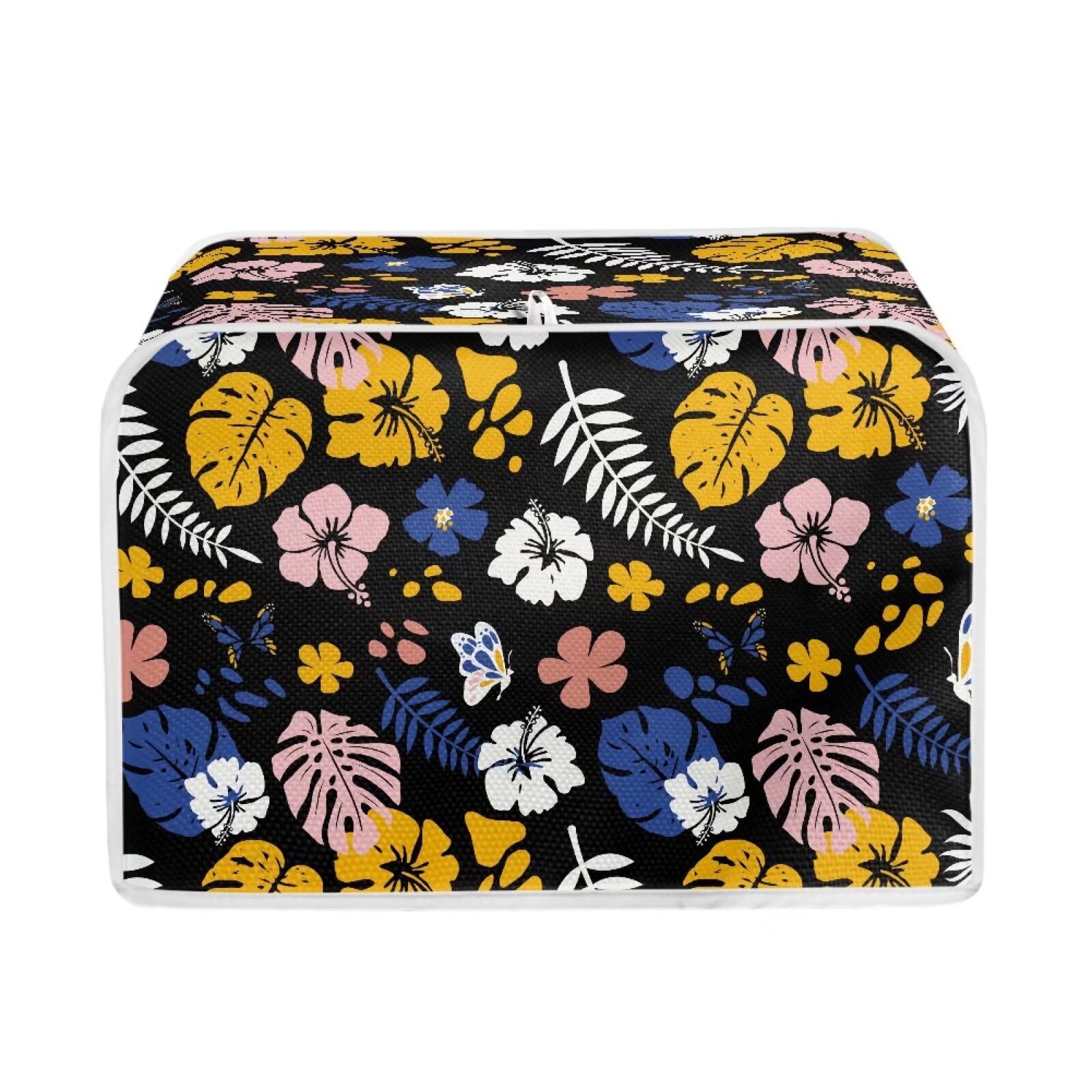 JEOCODY Hawaiian Floral Flowers Toaster Covers 2 Slice Wide Slot Dustproof Fingerprint Protectors and Greasy Protection Anti-sputtering Machine Washable Women Gift