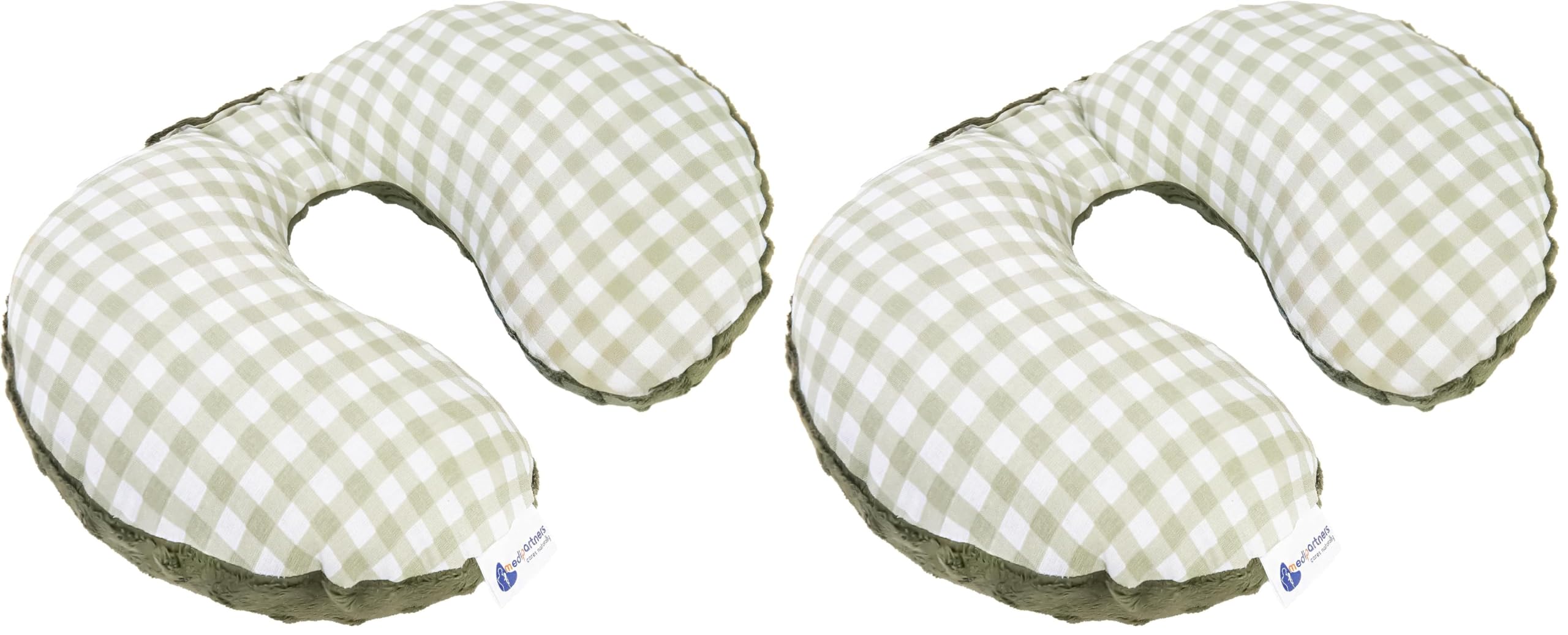 Medi Partners Nackenkissen Kinder Nackenhörnchen Auto Flugzeug Baby - 100% Baumwolle/Minky Nackenstütze Kopfstütze Kindersitz Autositz Nackenrolle Kissen (Kariert mit olivfarbenem Minky)