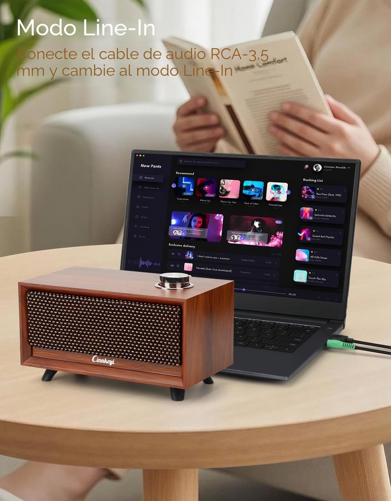 Altavoces de madera para computadora con barra de sonido – Altavoces de PC alimentados por USB | /Line-in/Bluetooth, 3 modos, barra de sonido de madera para laptop, altavoz estéreo compacto