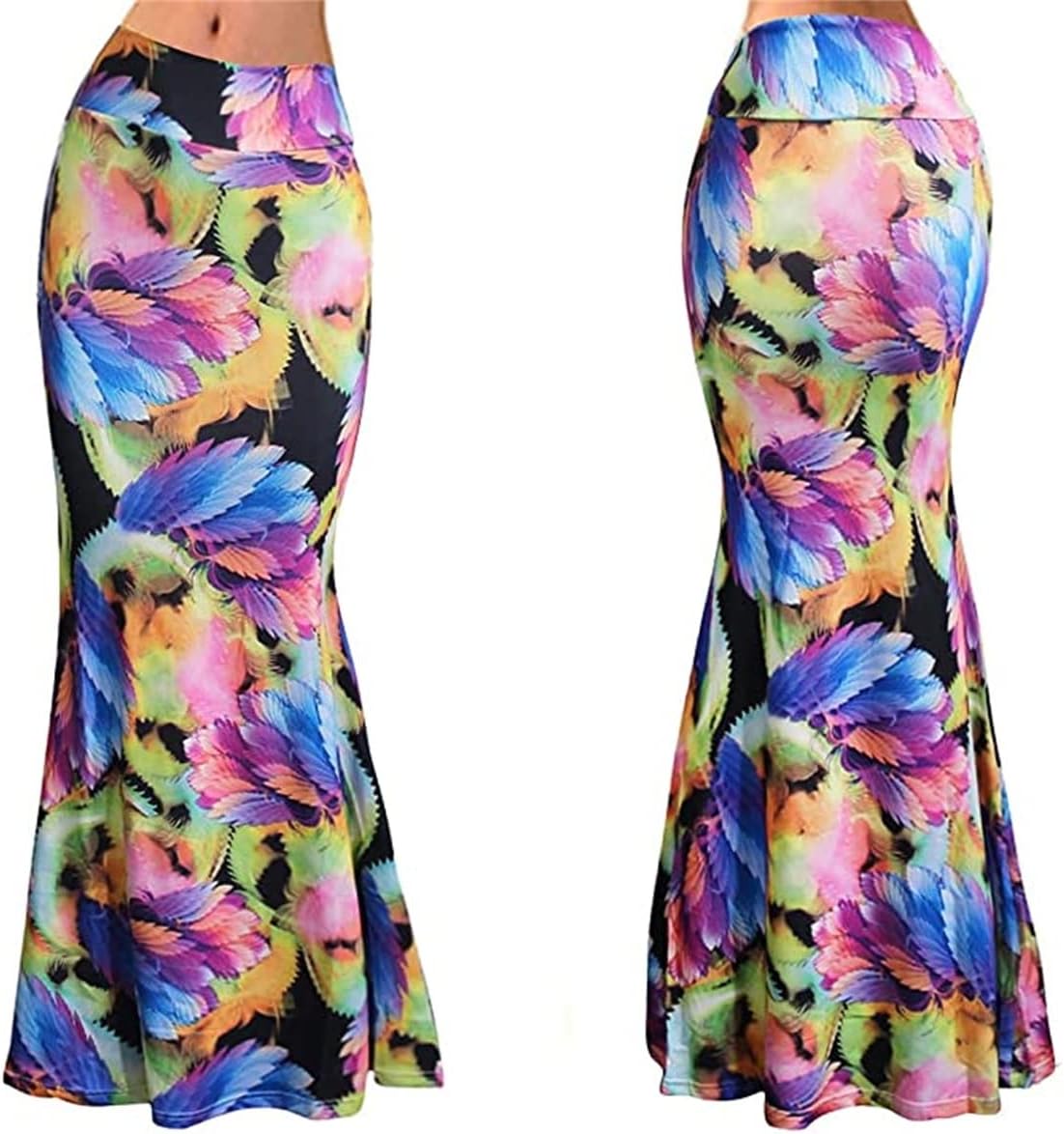 MellifloMaxi Skirts for Women Stylish Multicolored Print High Waist Flare Long Maxi Skirt