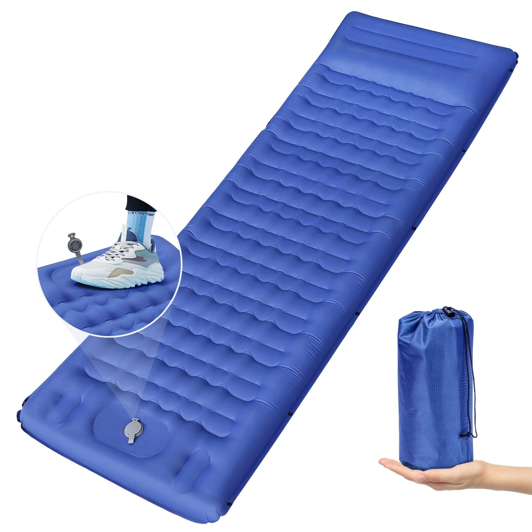 X spring Self Inflating Sleeping Pad, Portable Sleeping Pad with Built-in Pump and Pillow, Thick Inflatable Camping Mat, Compact Camping Mattress Perfect for Backpacking, Hiking, Traveling
